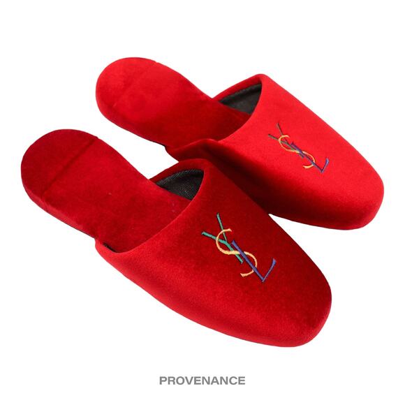 🔴 Yves Saint Laurent YSL Logo Slipper - Red Velour - Picture 3 of 6